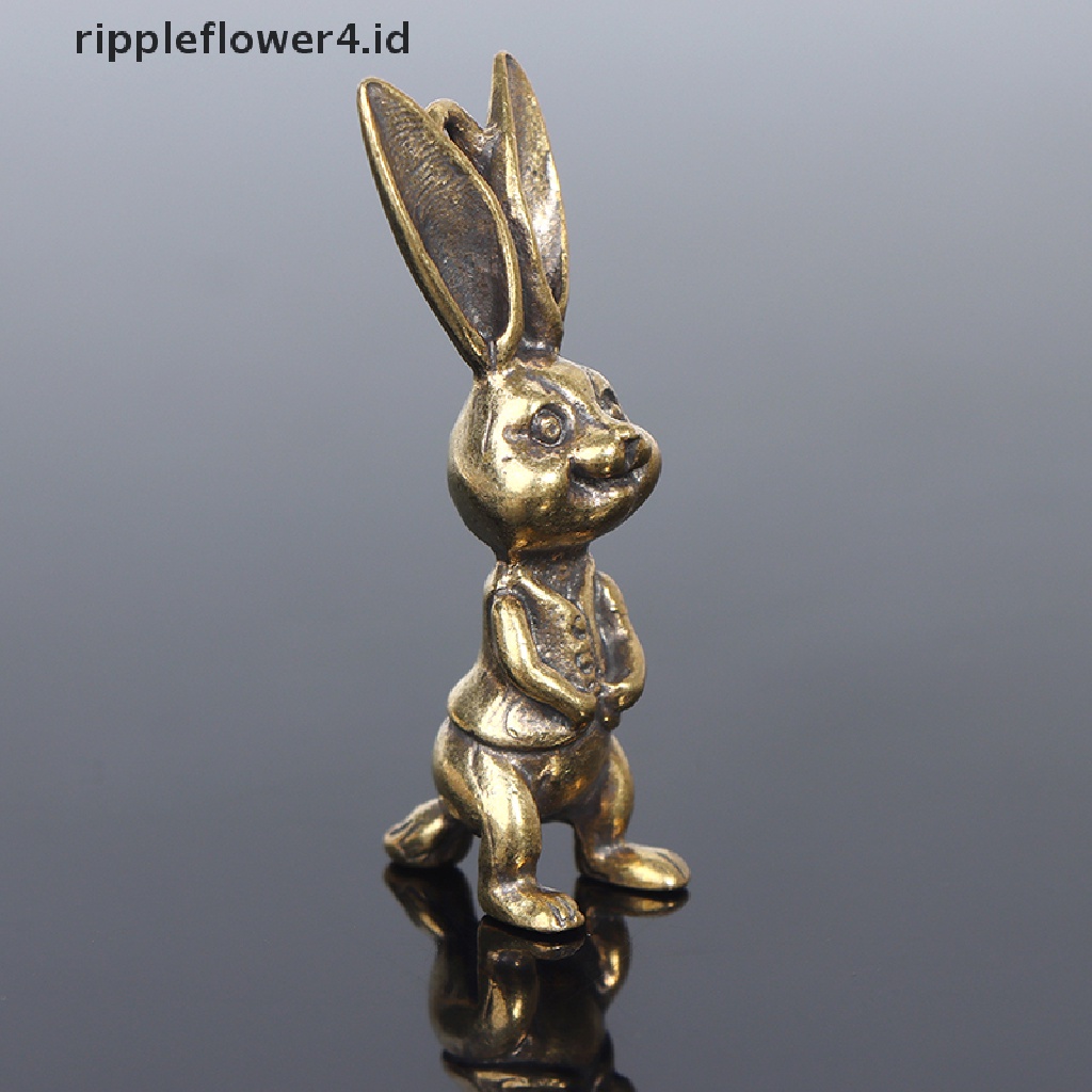 {rippleflower4.id} Kuningan Keyring Liontin Hewan Kelinci Figure Gantungan Kunci Lucky Rabbit Statue Ornamen Retro Patung Dekorasi Desktop Rumah~