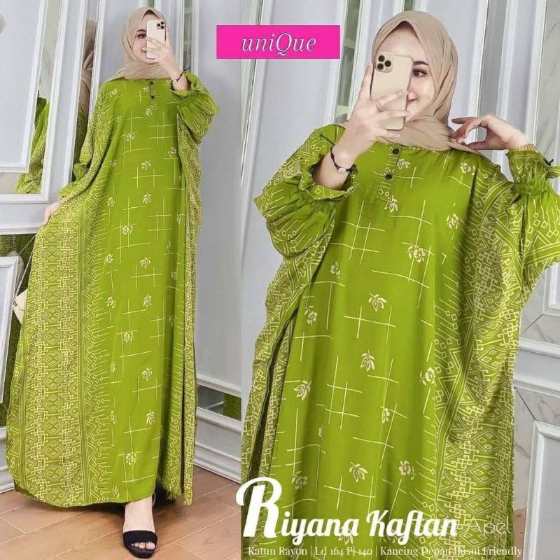 Kaftan Wanita - Daunda Kaftan Size Jumbo XXXXL Motif Daun Lengan Panjang Busui Resleting by Nadira_Fashion / Gamis Rayon Jumbo Kaftan Terbaru-Riyana gren