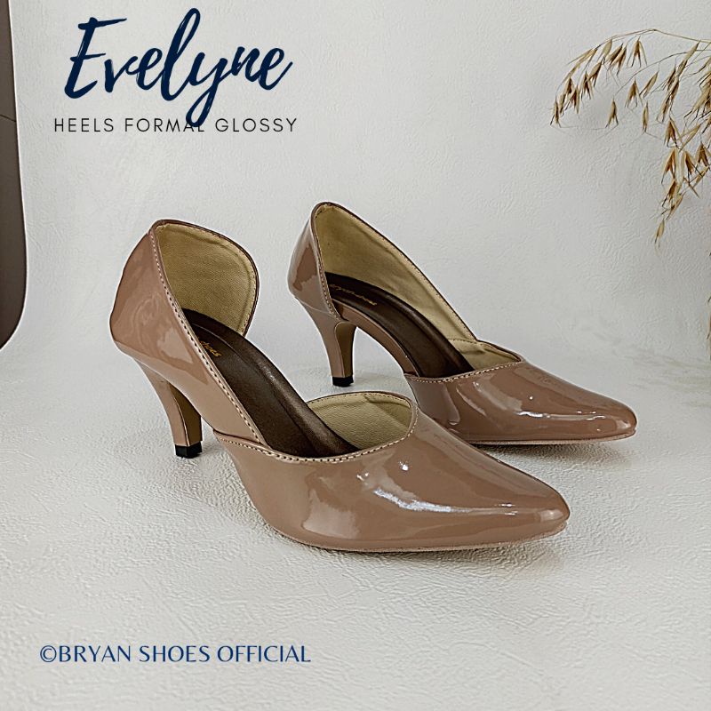 Bryan Evelyne Pantofel Heels 9cm Glossy Sepatu Kerja Formal Kantor Jumbo Oversize Bigsize 41 42 43