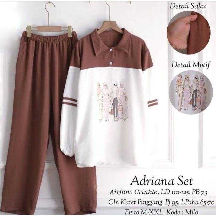 GAMIS STORE | Adriana Set Setelan Baju Muslim Wanita Remaja Fit To XXL Jumbo Cringkle Airflow OOTD Casual Daily