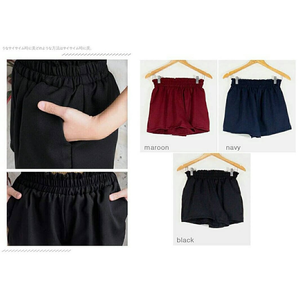 CELANA PENDEK KOLOR WANITA POLOS - SHORT PANTS bahan crepe wafel kulot terbaru