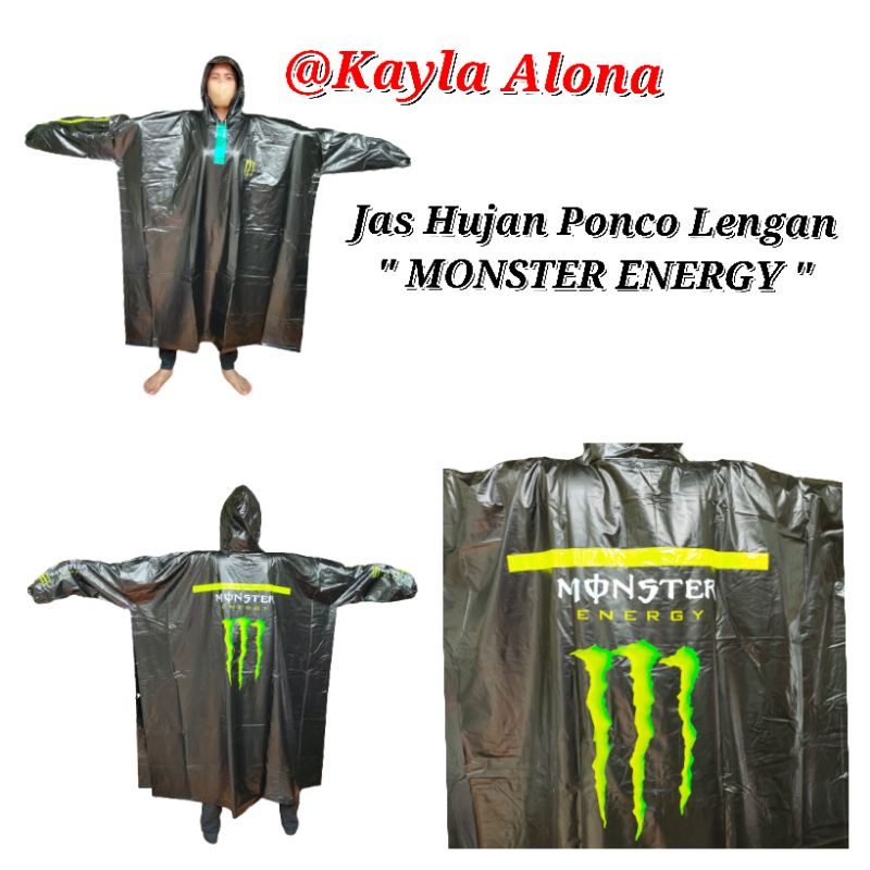 JAS HUJAN PONCO LENGAN HITAM &quot; MONSTER ENERGY &quot;