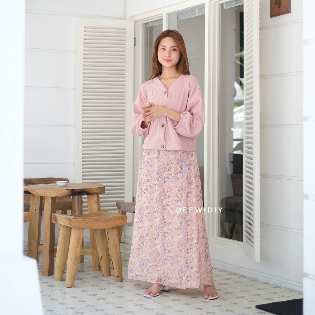 ROK KOREA / ROK SIFON MOTIF BUNGA PREMIUM / ROK CHIFFON PANJANG / YUJI FLOWERY SKIRT DEEWIDIY