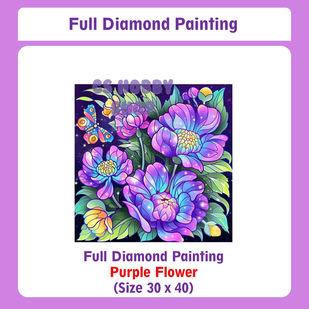 Full Diamond Painting Purple Flower Bunga Ungu DIY