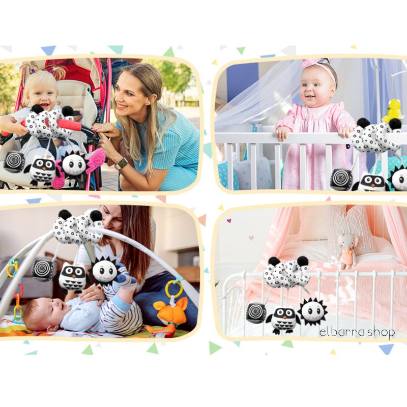 Mainan Gantung Sensori Edukasi Bayi Stroller Tempat Tidur Box Bayi Boneka Lilit Spiral Gantungan Fulcolor Hitam Putih Car Seat Kado Sensory Bayi Lahir Newborn