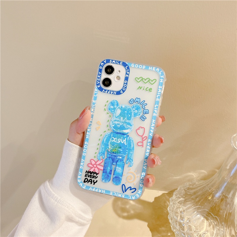 IPHONE Casing Ponsel Beruang Kekerasan Silikon Cair Lucu Mewah Untuk Iphone11 12 13 Pro Max XS XR 78 Plus Magnetic Holder Back Cases Cover