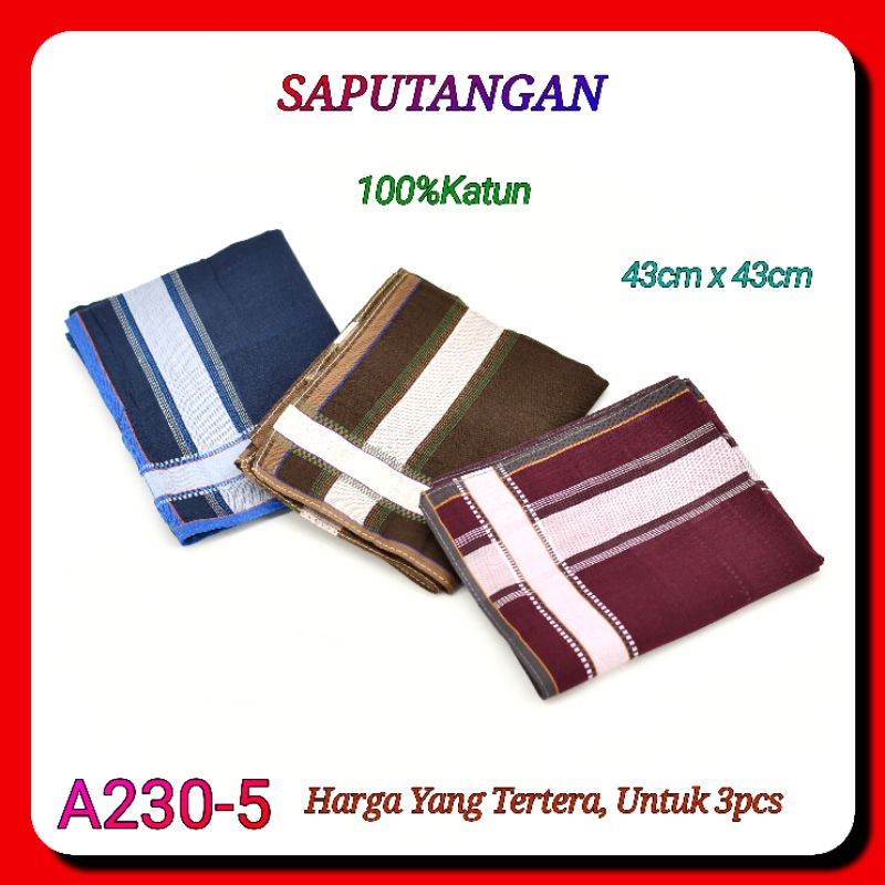 3pcs Sapu Tangan AN230 43cm x 43cm Katun Import