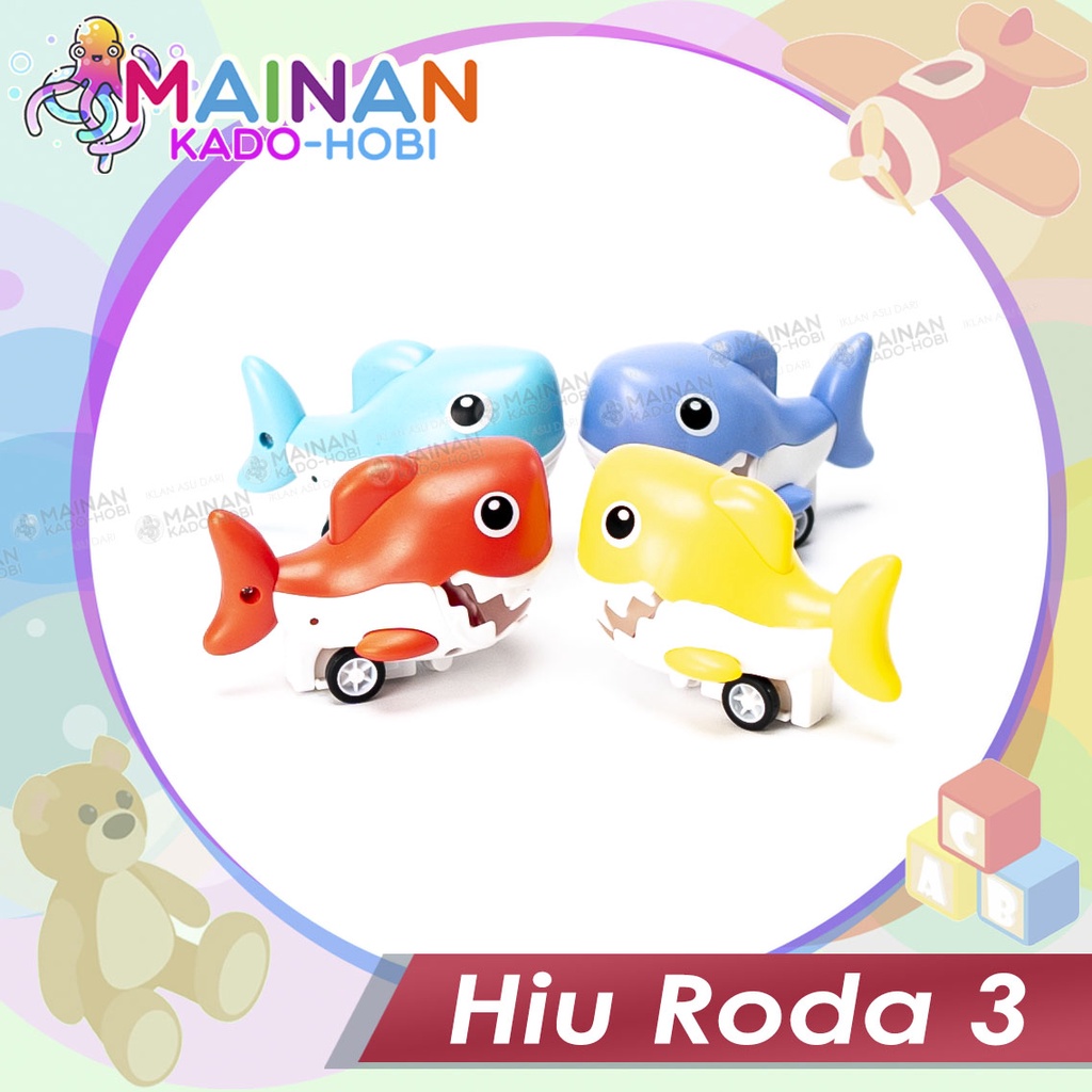 MAINAN ANAK PRESS CAR PULL BACK ANIMAL MOBIL SHARK HIU RODA DUA