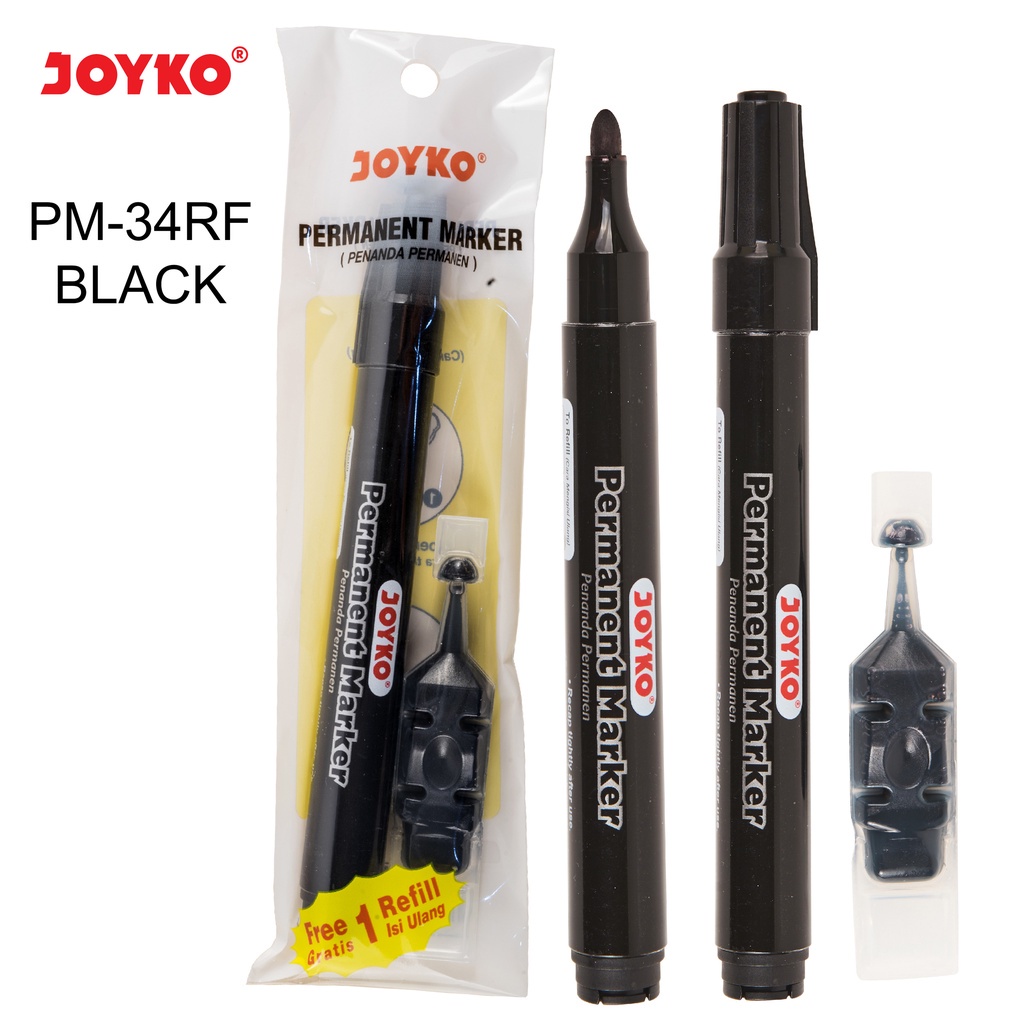 

Spidol Permanent Marker Joyko PM-34 + Refil Warna Hitam Satu Set