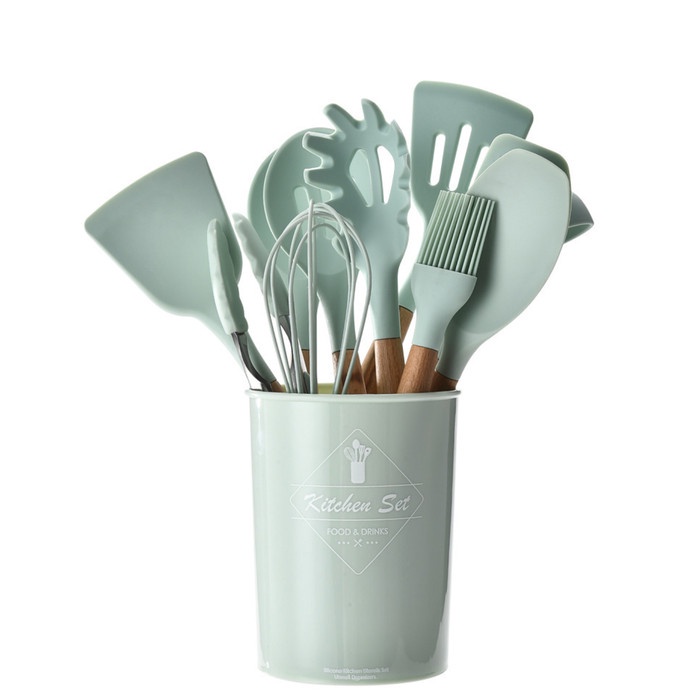 DM - Spatula silicon tahan panas set 12 pcs bmw | Spatula Eros Sendok Sayur Sutil Pengocok Telur silikon 12 in 1 1 Set 12 Pcs SILICONE UTENSILS SET 12 PCS with Plastic Holder