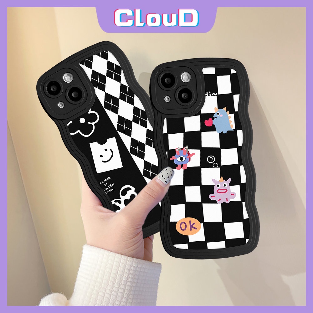 Redmi A1 10 9A 9T 9C 10C A1+ 9 10A Mi 11T Pro Note 11s 11 11Pro+10 10s 9 8 9Pro Note 9s 10Pro PO CO M3 X3 NFC Pro Soft Tpu Cute Monster Checkerboard Diamond Grid Phone Case Tempat Kotak Makan