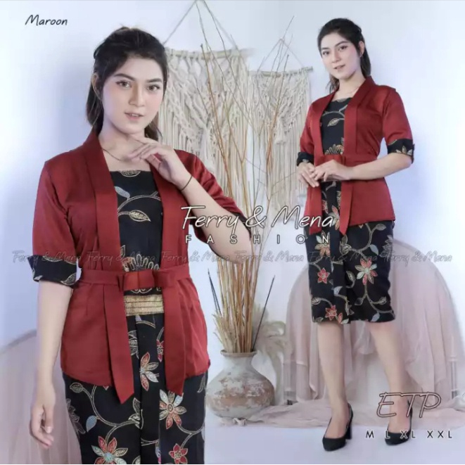 The Best~ Setelan baju batik kebaya modern kutu baru & rok Elnira Lengan pendek 7 WARNA ~Kebaya Mode
