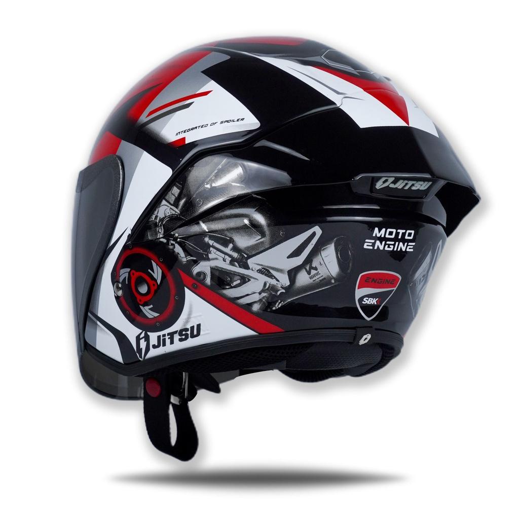 Jitsu Helm Half Face Moto Engine Black Red