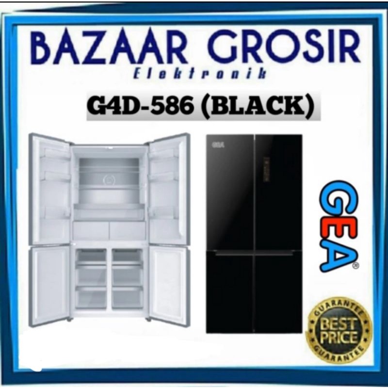 KULKAS SIDE BY SIDE GEA G4D-586 / G4D586 INVERTER 586L BLACK GLASS