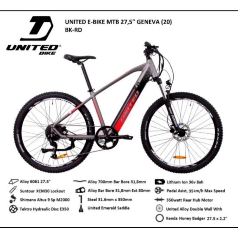 Sepeda Gunung MTB Electric UNITED GENEVA E Bike