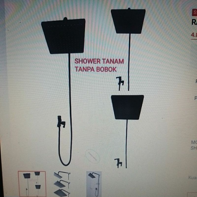 Promo Wall Shower Tanam Tanpa Bobok/RAINFALL Shower/Shower Tanam Black Series  Komplit /Shower Tanam Kamar Mandi