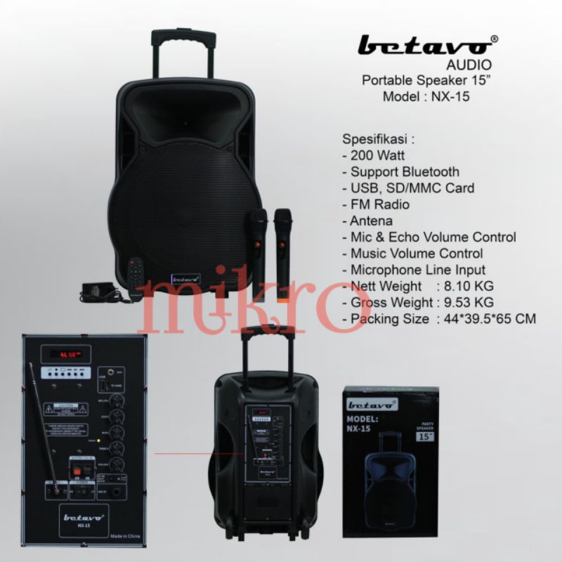 Speaker Portable BETAVO NX15 NX 15 inch ORIGINAL