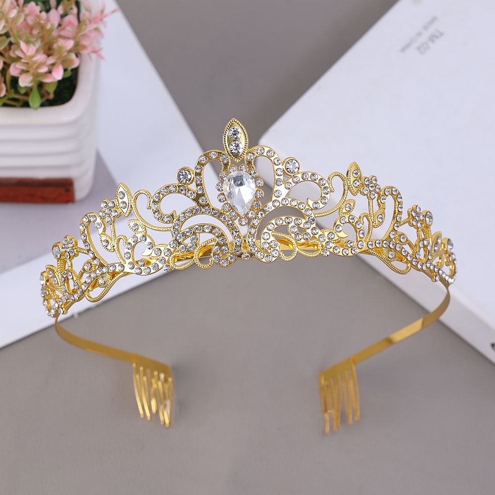 [HOT Sale] Gadis Aksesoris Rambut Non-slip Pesta Ulang Tahun Untuk Pengantin Pernikahan Bridesmaid Wanita Mahkota Dengan Sisir Queen Princess Wanita Vintage Berlian Imitasi Bando Kristal Hiasan Kepala