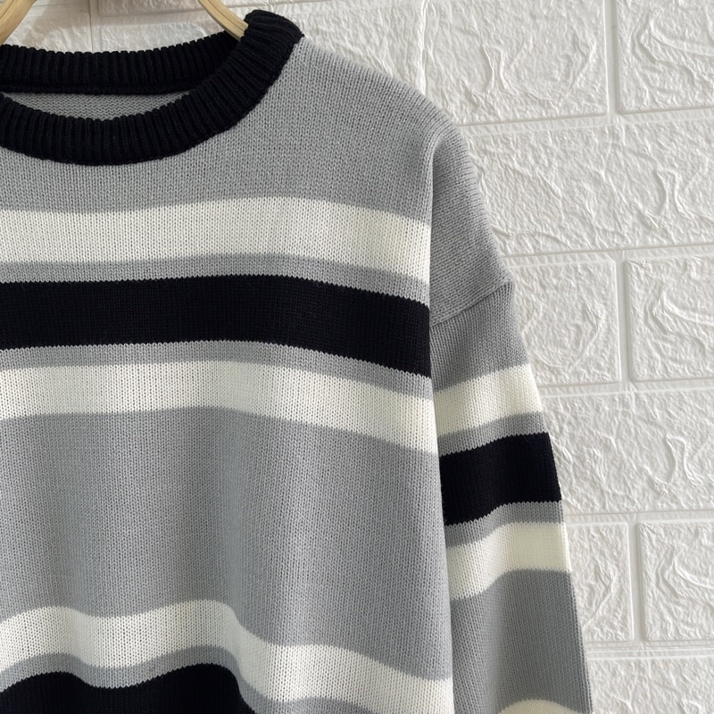 BICA KNITS SWEATER RAJUT CROP OVERSIZE MOTIF STRIPY BLASTER