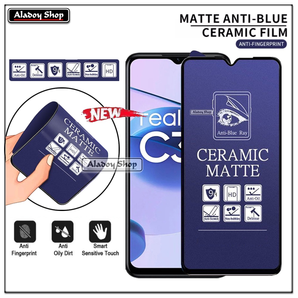 PAKET 3IN1 Anti Gores Blue Matte Anti Glare Realme C35 + Tempered Glass Camera dan Skin Carbon