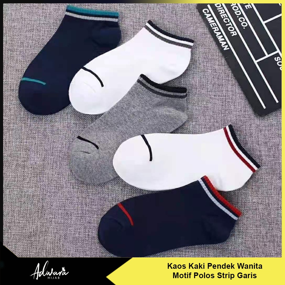 Kaos Kaki Pendek Wanita Motif Polos Strip Garis Gaya Fashion Korean Katun Kualitas Import