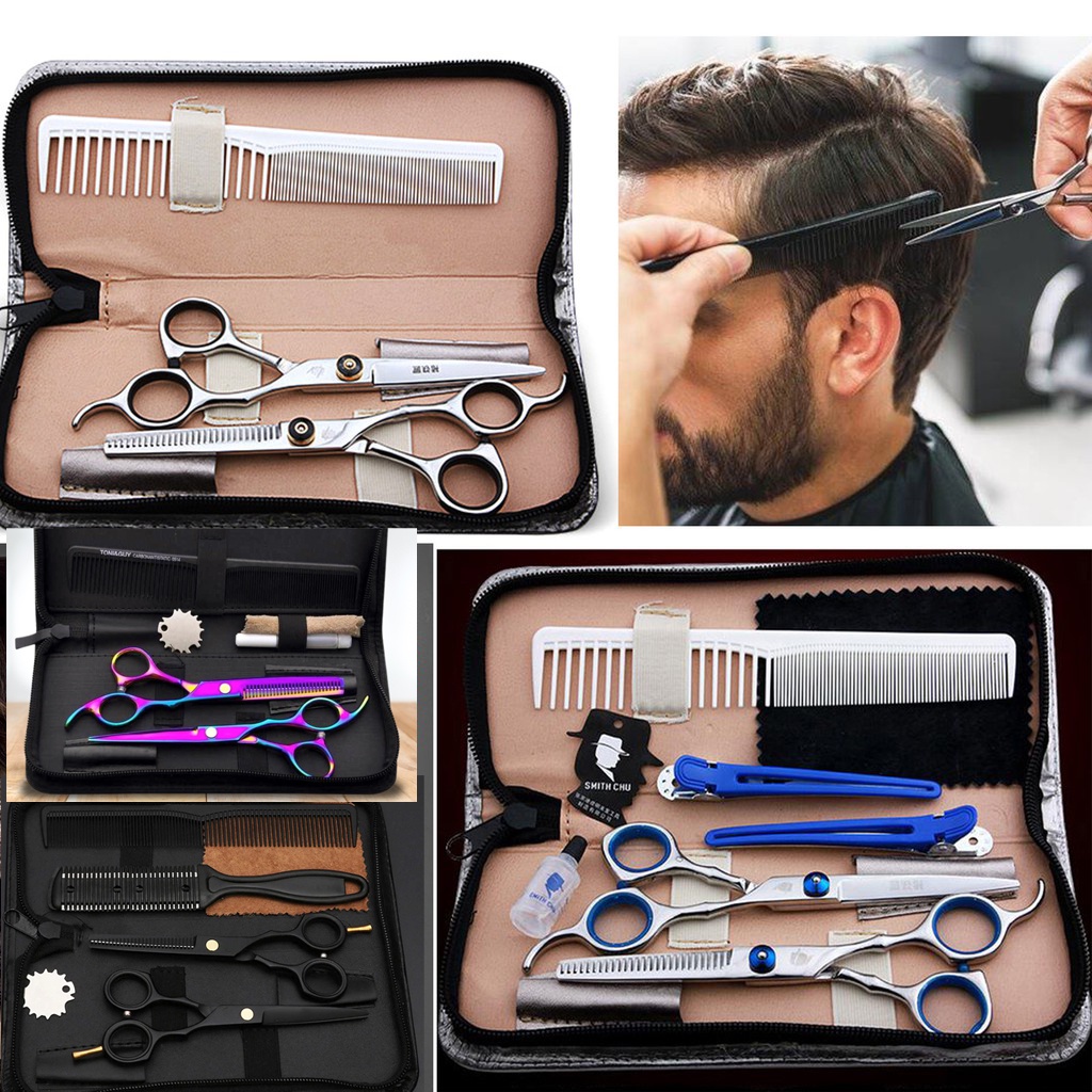 Set Gunting Rambut Flat Scissors + Sasak Stainless Salon Profesional SMITH CHU XK10 Biutte BHT002