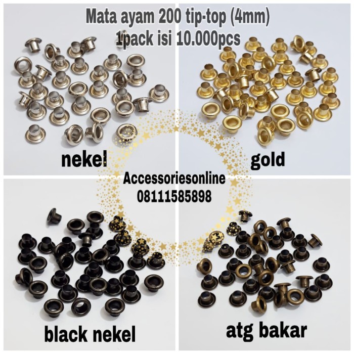

MATA AYAM 200 TIP TOP MATA AYAM 4MM EYELET 4MM - 1PACK ISI 10.000PCS