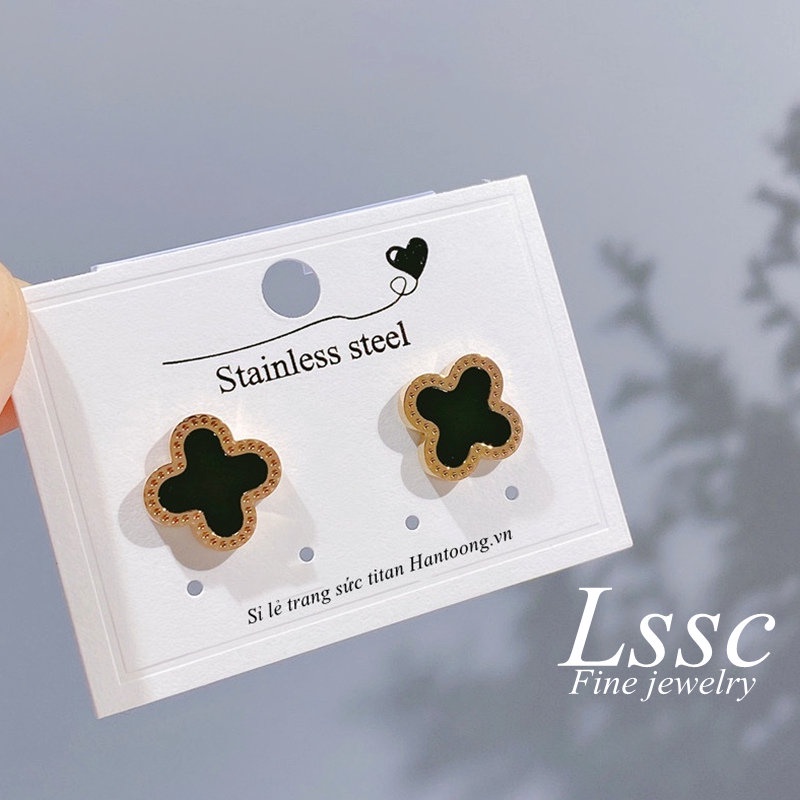 Anting Titanium Anti Karat Clover Bunga Cantik Emas 18K Perhiasan Aksesoris Wanita Fashion Korea