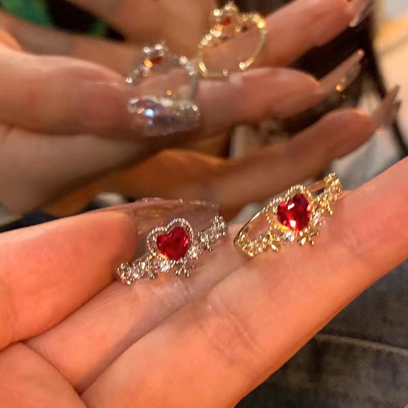 Cincin Terbuka Fashion Niche Cinta Merah Jepang Korea Unik Sederhana Mode