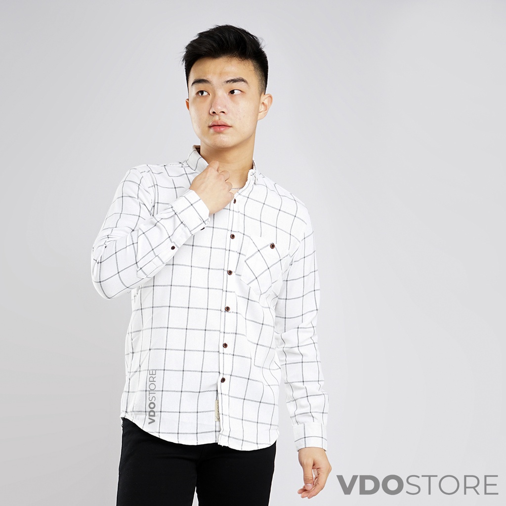 KEMEJA FLANEL PRIA 09 WHITE AND BLACK CASUAL - M L XL XXL 3XL 4XL - KEMEJA LENGAN PANJANG VDOSTORE DEWASA BAJU FLANNEL TANGAN PANJANG HITAM NAVY ABU MOTIF KEMEJA COWOK MURAH DEWASA SANTAI TEBAL KUALITAS IMPORT BAJU CATUR PANEL FANEL