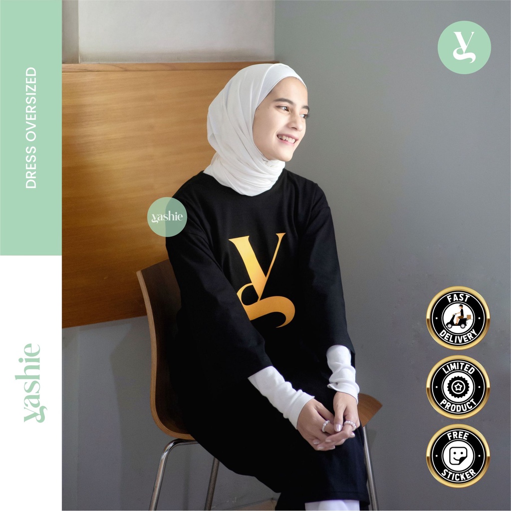 Dress Oversized Gamis Polos Warna Hitam Outfit Remaja Baju Ootd Wanita Kekinian By Yashie Studio