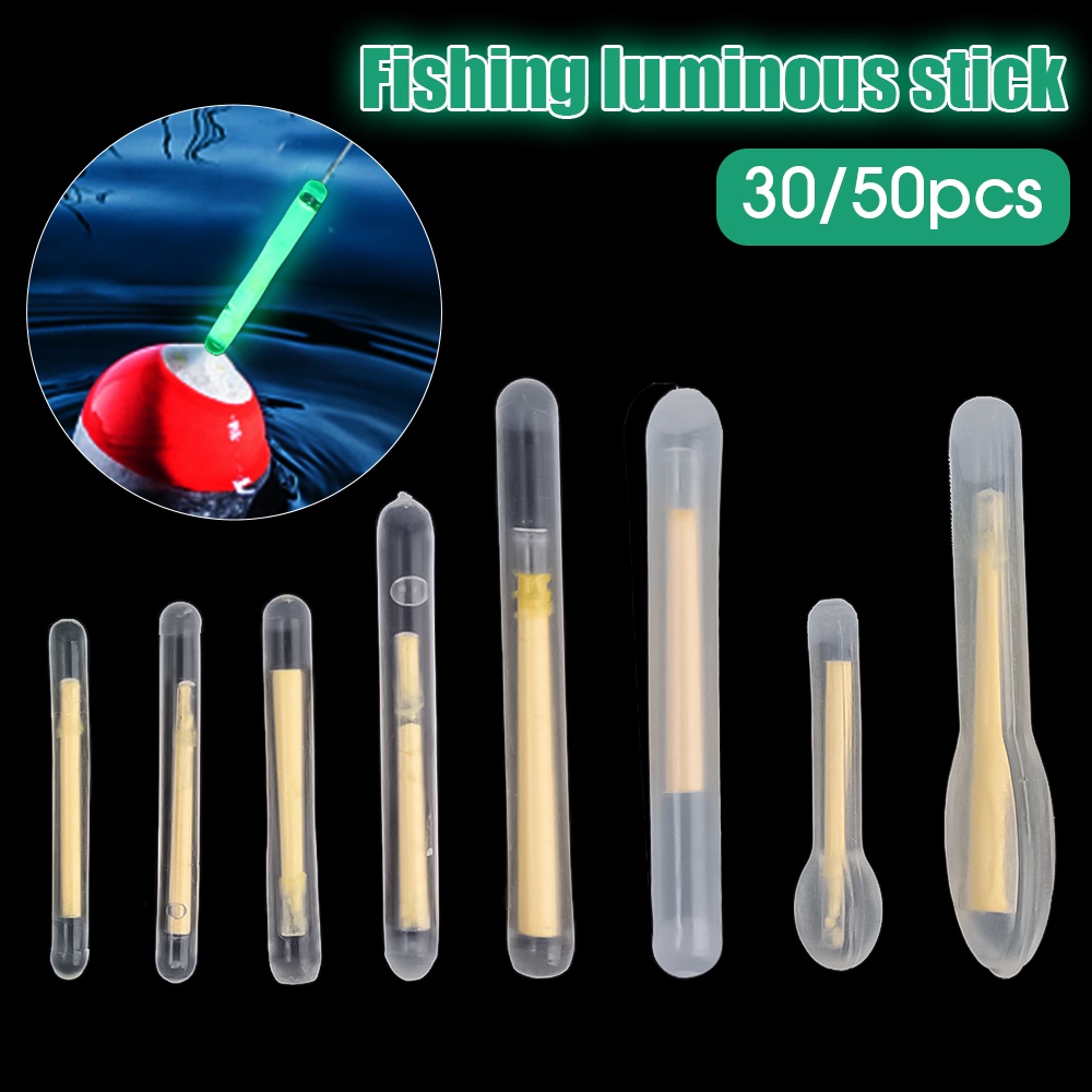 30 /50Pcs Set Tongkat Bercahaya Memancing Luar Ruangan/Malam Memancing Batang Lurus Bohlam Tipe Glow Stick/Casing Gesper Kursi Kecil Berputar Pelampung/Aksesoris Alat Pancing