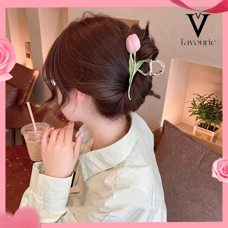 CODTemperamen Tulip Logam Wanita Klip Hiu Sense High-end Klip Rambut-FA