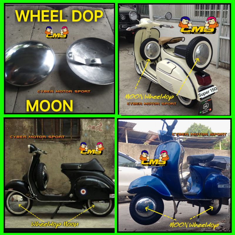 Wheeldop vespa classic ring 8 . moon wheel dop 2pcs . dop pelek motor vespa . wheeldof bulan tutup v