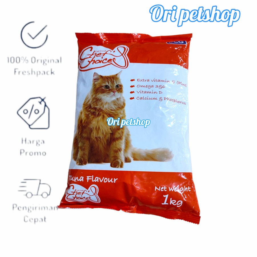 (2pcs)chef choize tuna flavour fresh pack 1kg makanan kucing chef choize