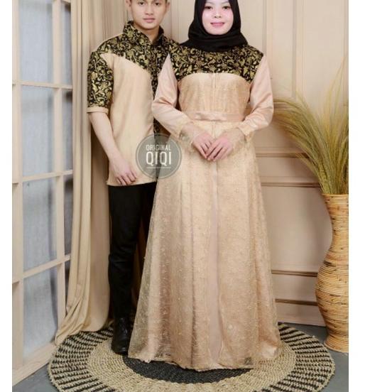 Rekomendasi (jual terpisah)Couple gamis kombinasi brokat tille khusus warna abu dan navy