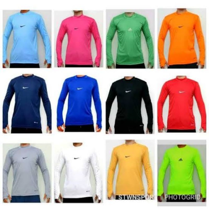 Baju Manset Lengan Panjang Kaos Baselayer Hitam Putih Merah Biru Abu Navy Pink Maruun Orange Hijau S