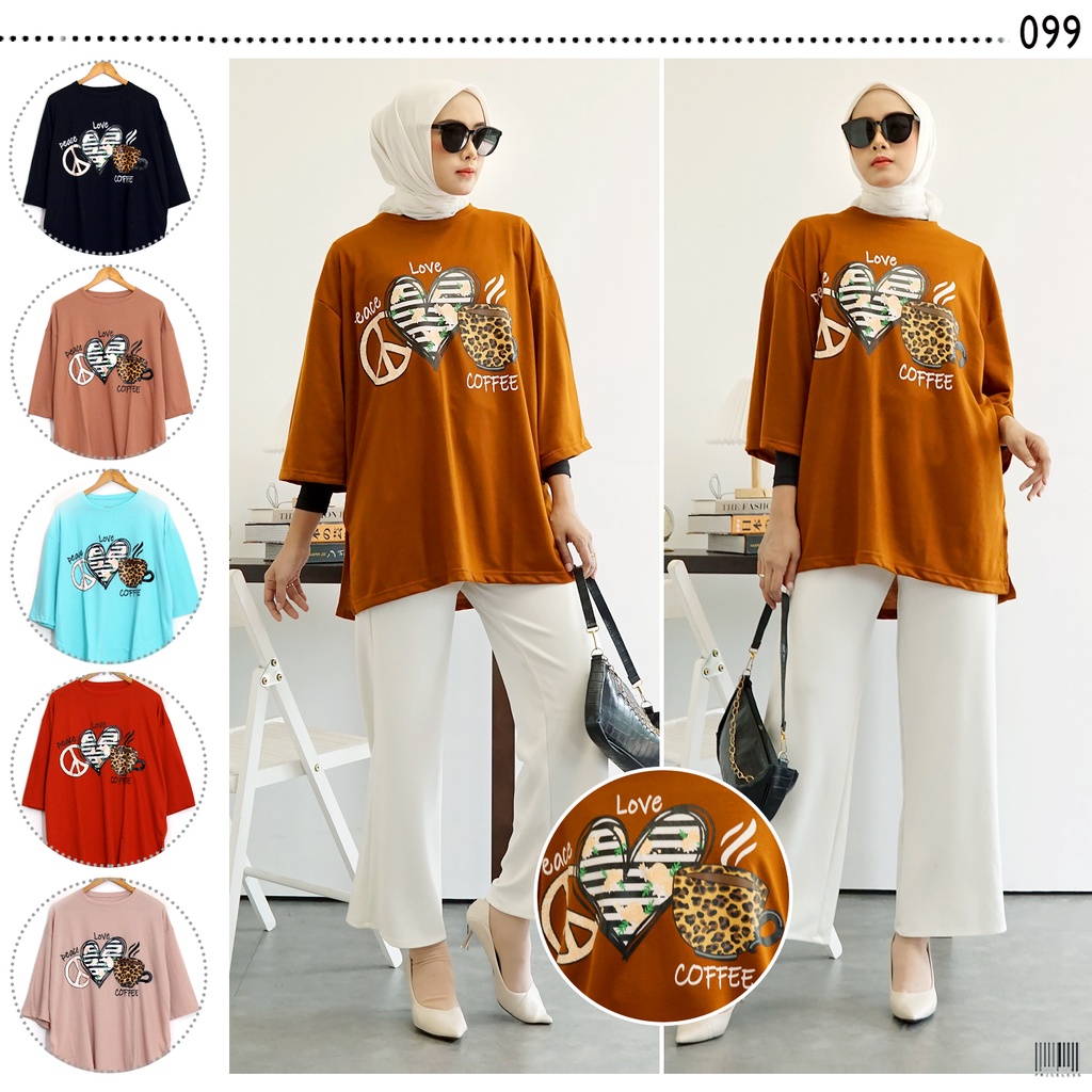 GR ATASAN OVERSIZE KAOS BASIC VIRAL PEACE LOVE COFFEE SR660