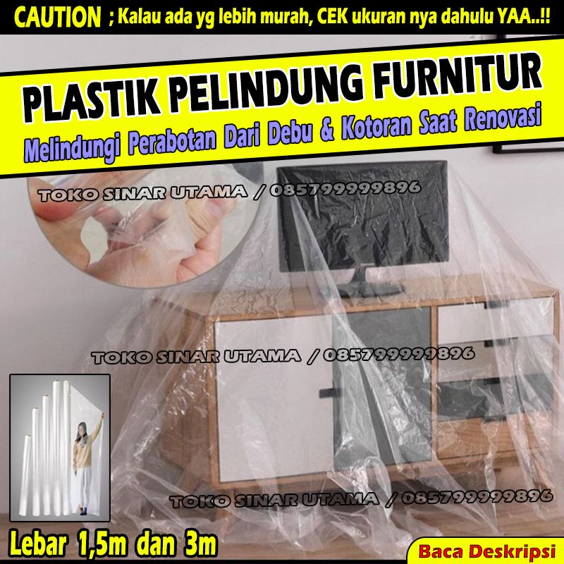 Plastik Proyek Anti Debu Renovasi Terpal Bening Penutup Lantai Cat Pengecatan Tembok Plafon Gypsum Besi Kayu Kuas Roll Meteran Bangunan M