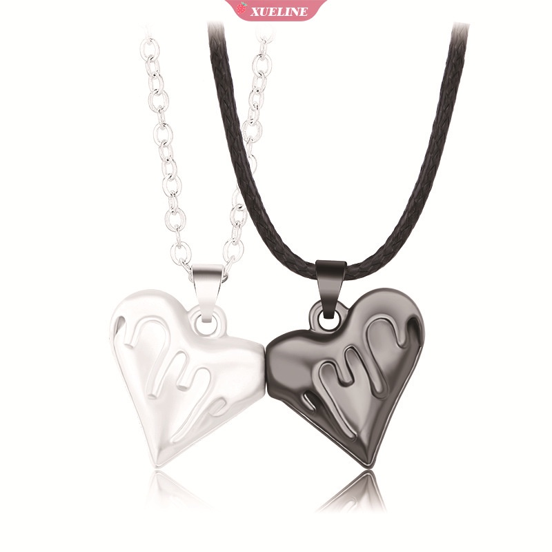 2ps Cinta Hati heart suction stainless steel Kalung Pasangan Perempuan/Laki-Laki Emas Dan Perak Liontin Tulang Selangka Rantai Perhiasan [ZXL]
