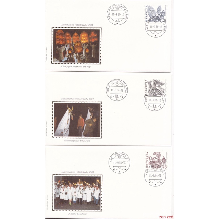 

A586 Prangko Swiss FDC 1984 Folklore & Legends 3 Pcs