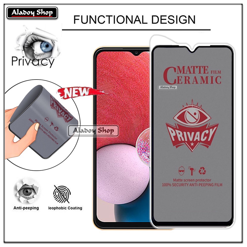 Tempered Glass Anti SPY Samsung A13 4G Anti Gores Privacy + Tempered Glass kamera dan Skin Carbon