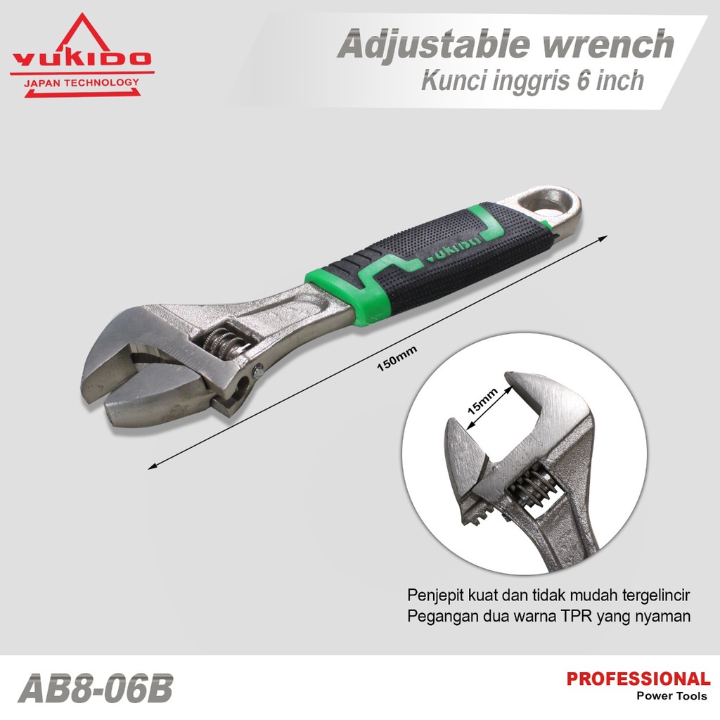 YUKIDO Kunci Inggris 6 8 10 12 Inch Adjustable Wrench Baut Ingris Pipa