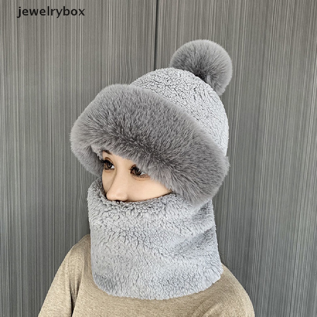 [jewelrybox] Winter Beanie Syal Set Kerudung Untuk Wanita Bulu Cashmere Leher Hangat Rusia Outdoor Ski Topi Anti Angin Tebal Mewah Berbulu Kupluk Butik