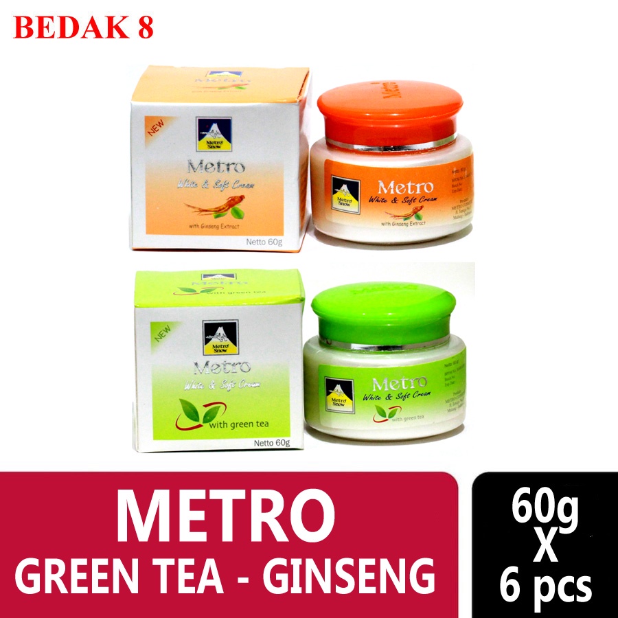 Metro Snow White &amp; Soft Cream GREEN TEA/ GINSENG 60 gr 1pak isi 6pcs