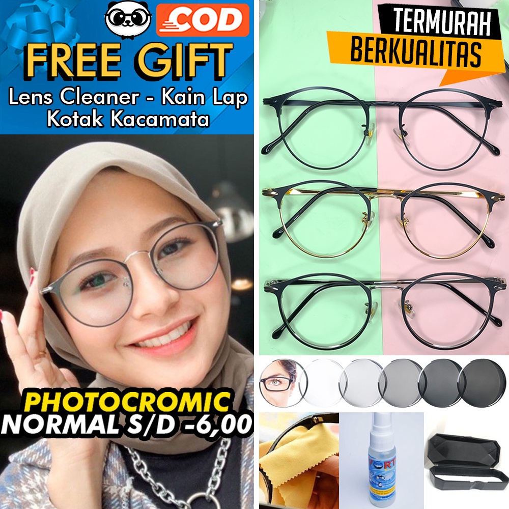 Kacamata PHOTOCROMIC 2075 original Lensa berubah warna Anti Radiasi UV Sunglass Blueray Bluecromic BlulightcromicMinus/Plus Korea Fashion Pria &amp; Wanita Bulat Murah