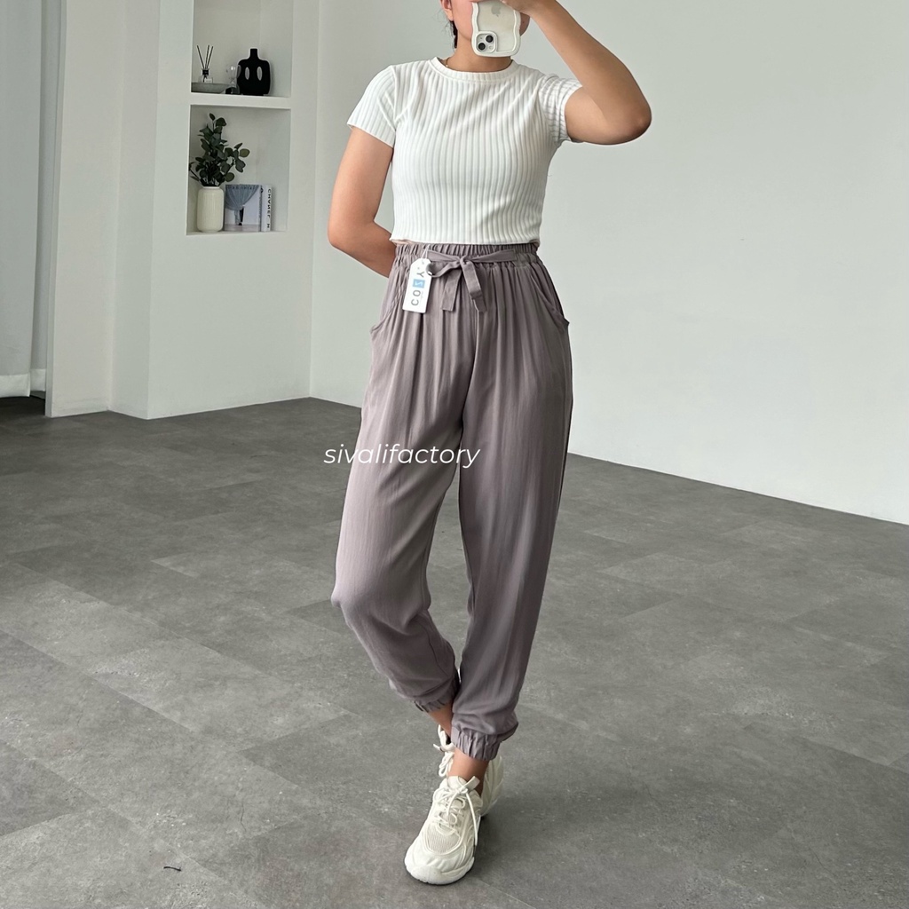 SIVALI Celana Jogger Rayon Wanita Loose Cullote Pants Homewear 002