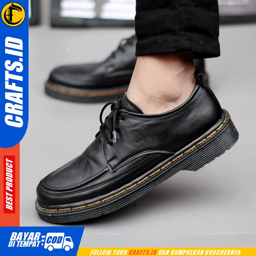 CRAFTS shadowmoon - Sepatu Formal Pantofel Docmart Kulit Asli Kerja Pria Hitam