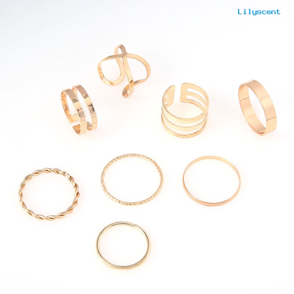 [LS]8Pcs /Set Cincin Fashion Cincin Jari Desain Melintir Geometris Elegan Stackable Untuk Wanita