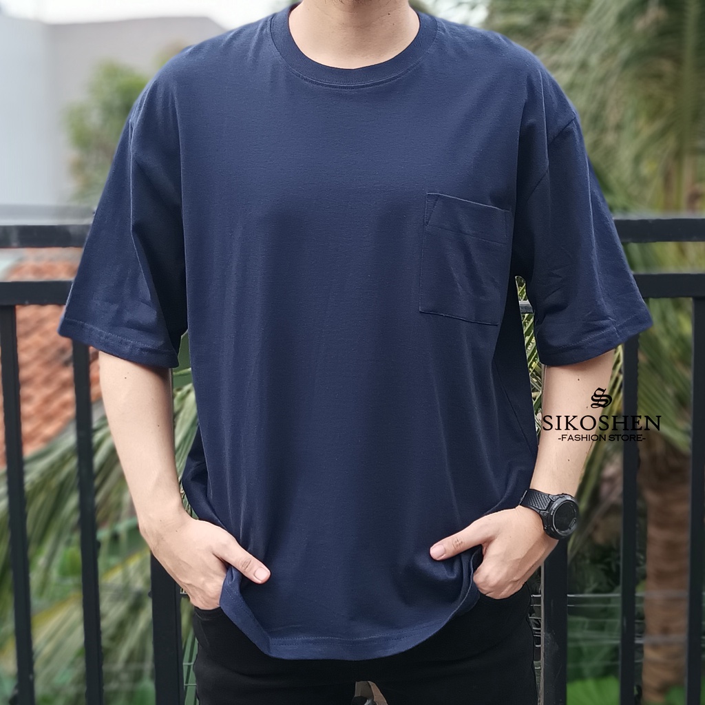 Kaos Oversize Merah Maroon Polos Pria Bahan Tebal Saku Depan
